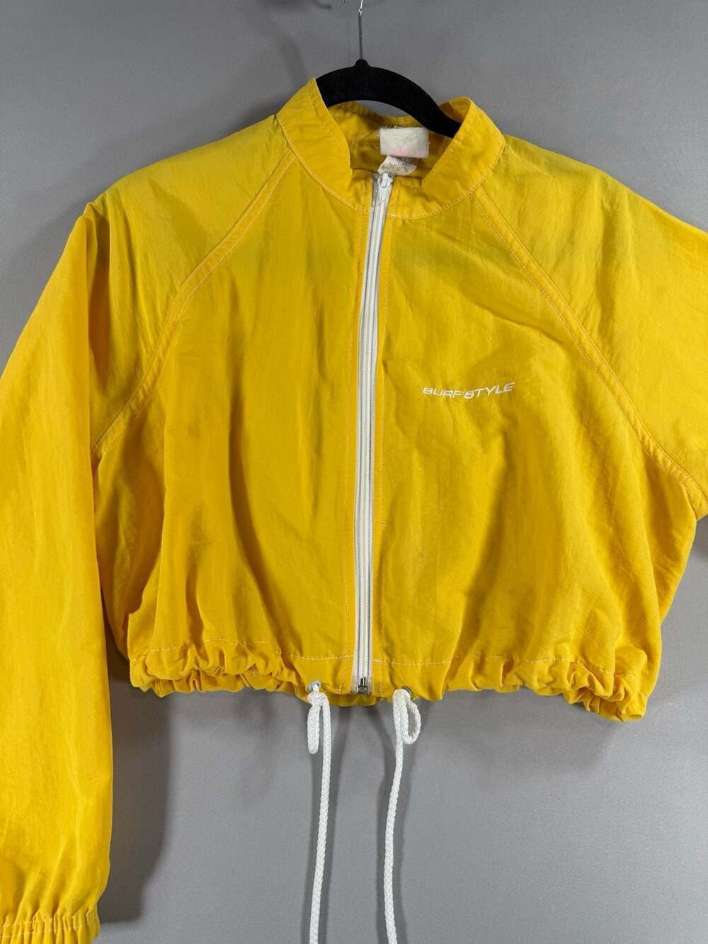 Vintage Surf Style Yellow Nylon Crop Windbreaker Jacket W-101 Size P/S
